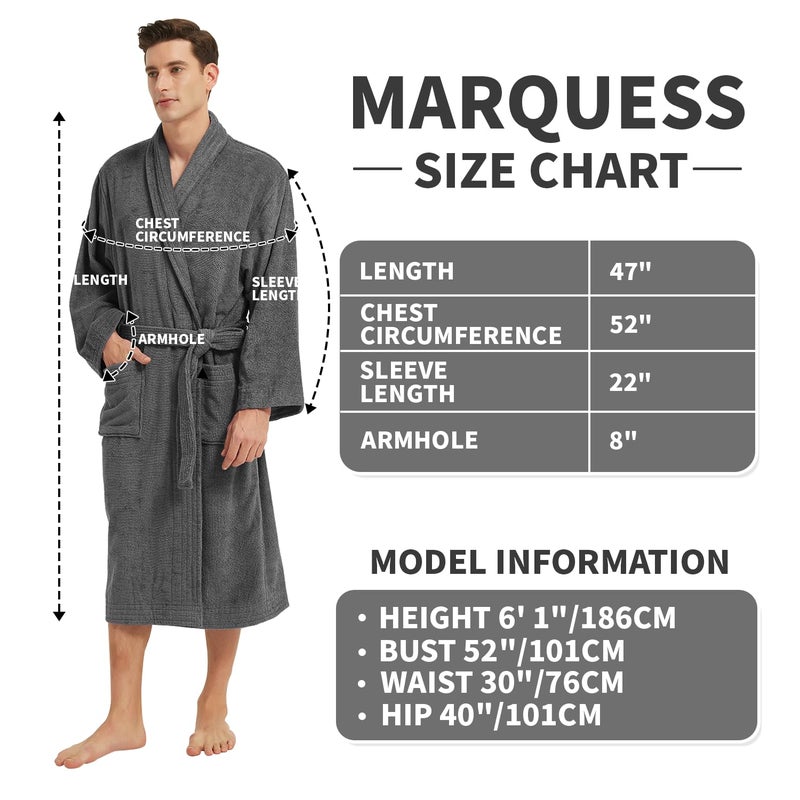 Marquess All-Cotton Bathrobe Thick Plush Cloth Housecoat Terry Toweling for Men & Women, Comfortable & Warm (Charcoal) - Image 2